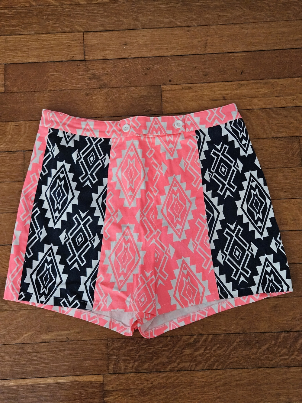Flying Tomato Neon Pink & Black Aztec High-Waist Shorts